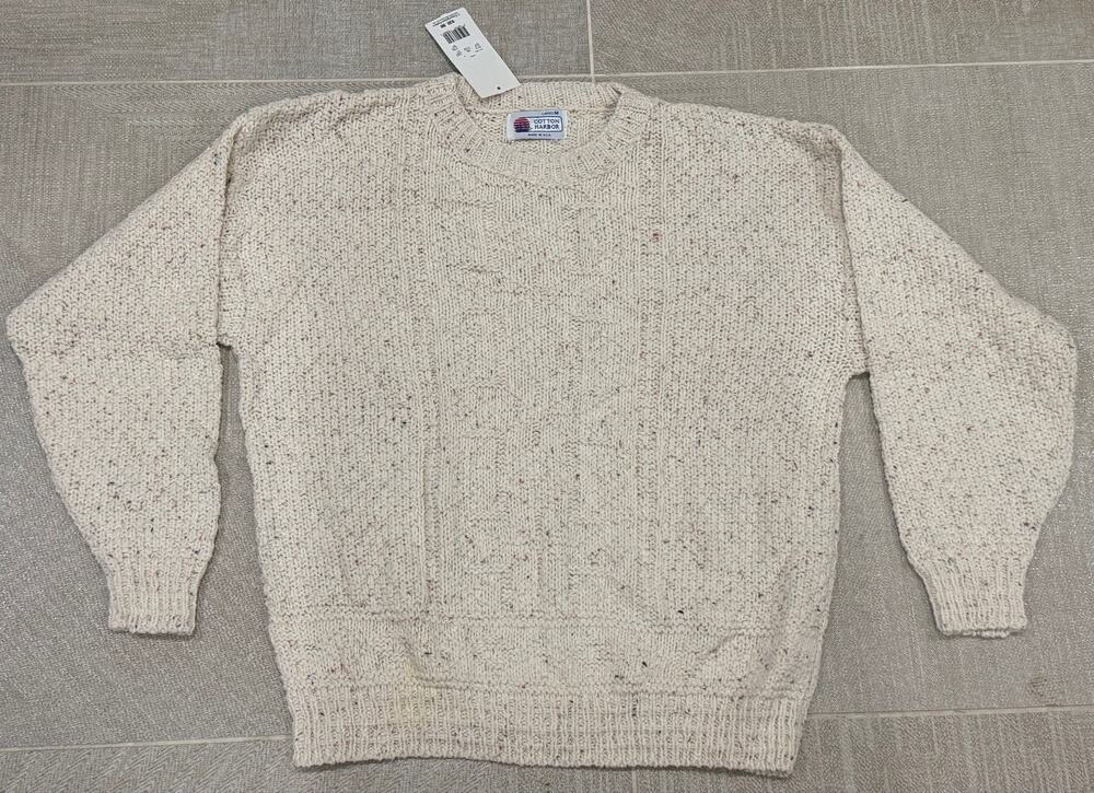Harbor Vintage Knit Sweater Medium Womens Cream Confetti Fleck Cotton USA